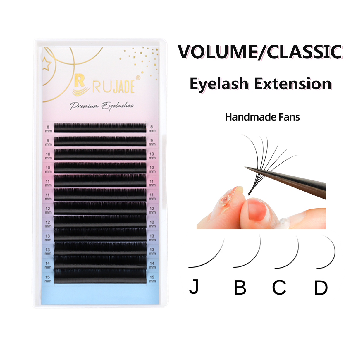 Eyelash Extensions Classic - RUJADE B/J Curl False Mink 0.03-0.20mm